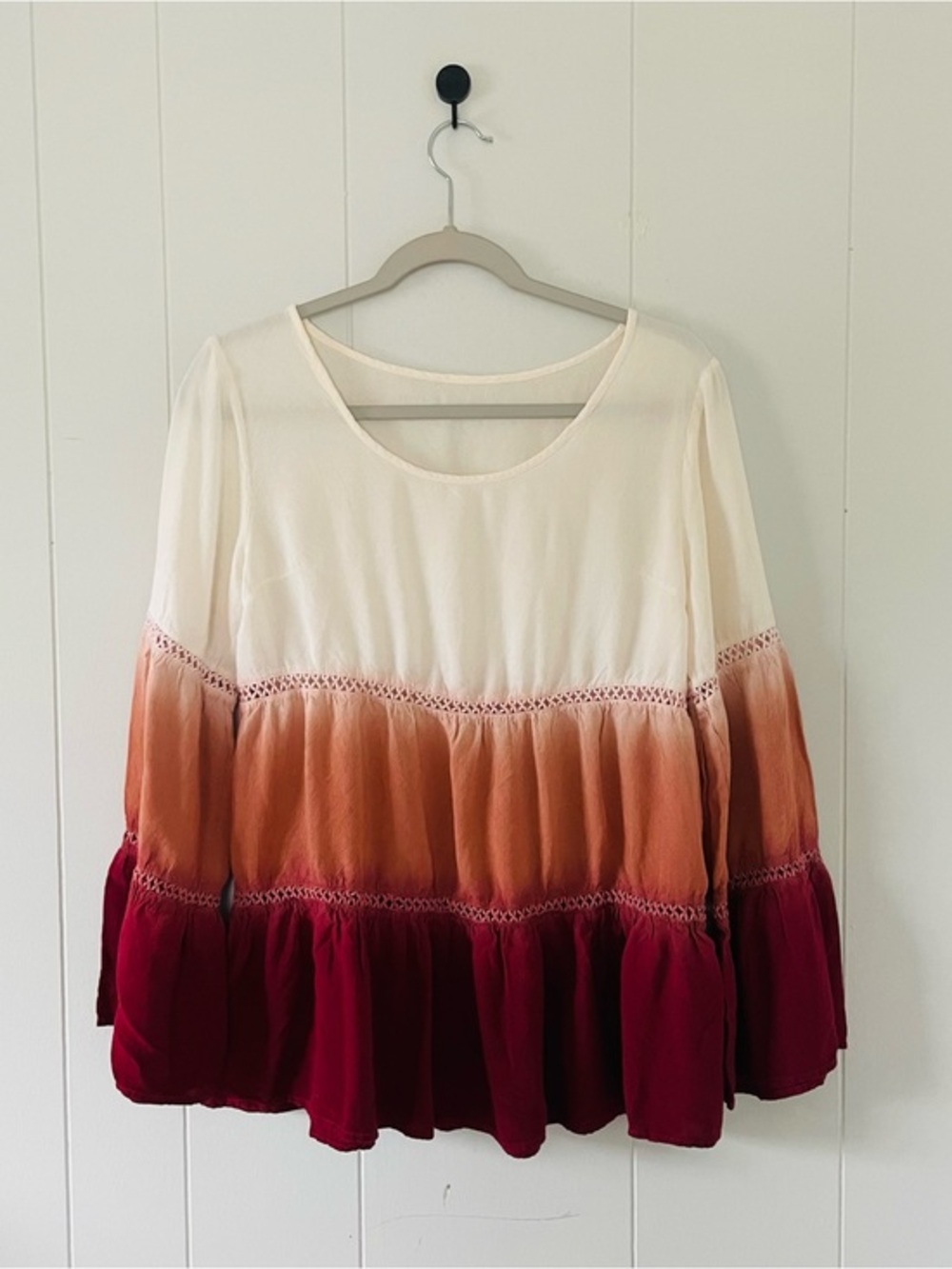 Women's Ombre Peasant Blouse - Cream to Burgundy